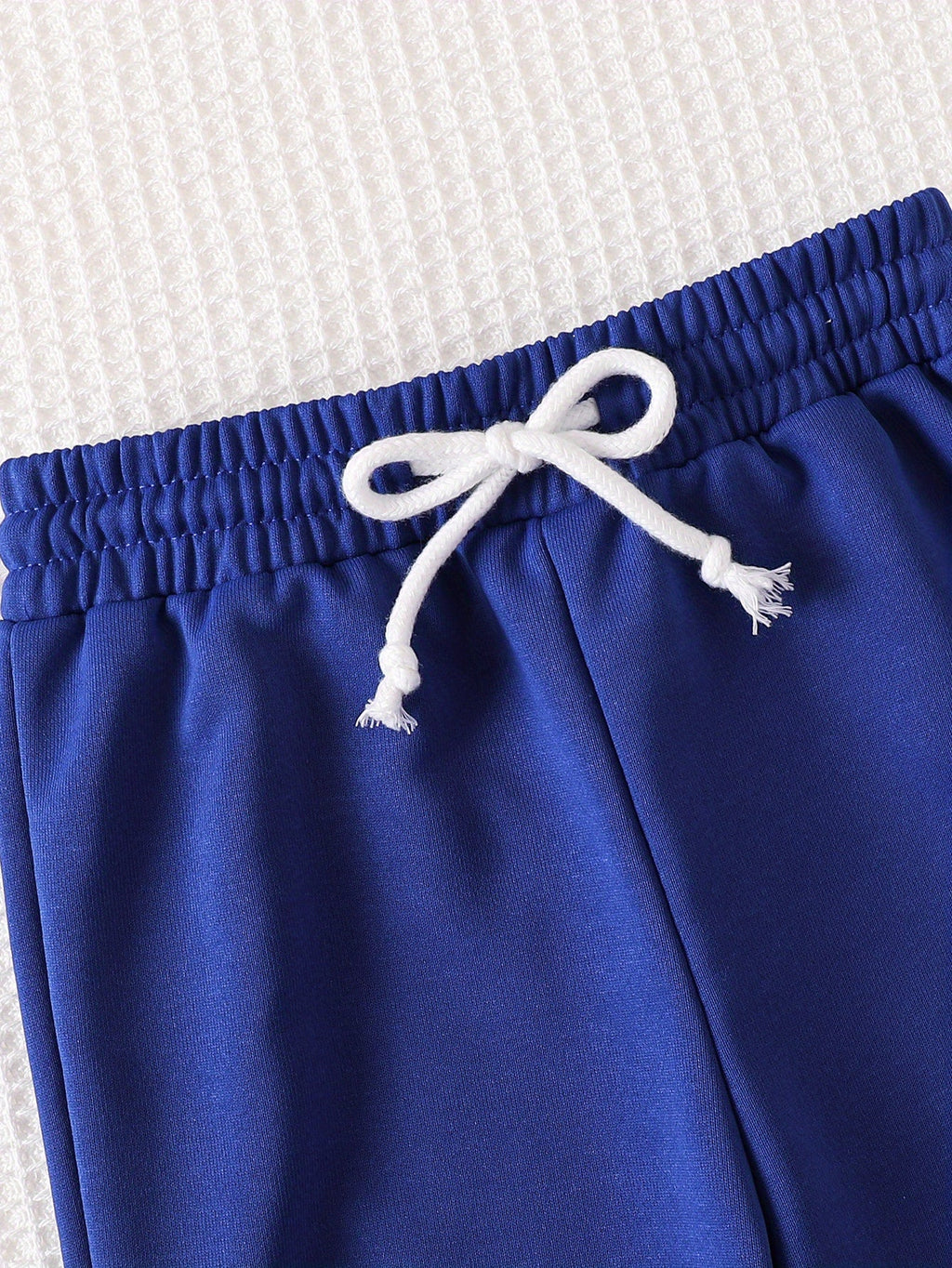 Girls' Blue Pants Set with Textured Cherry Appliques on a Crew Neck Sweatshirt and Wide Leg Trousers