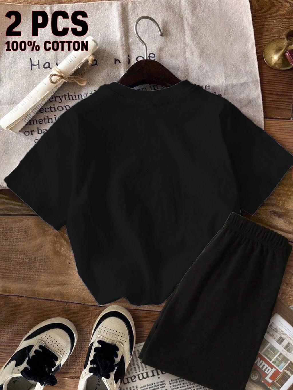 Girls School Bus Graphic T-Shirt and Black Shorts Set with a Round Neck Tee for Summer Casual Outfits
