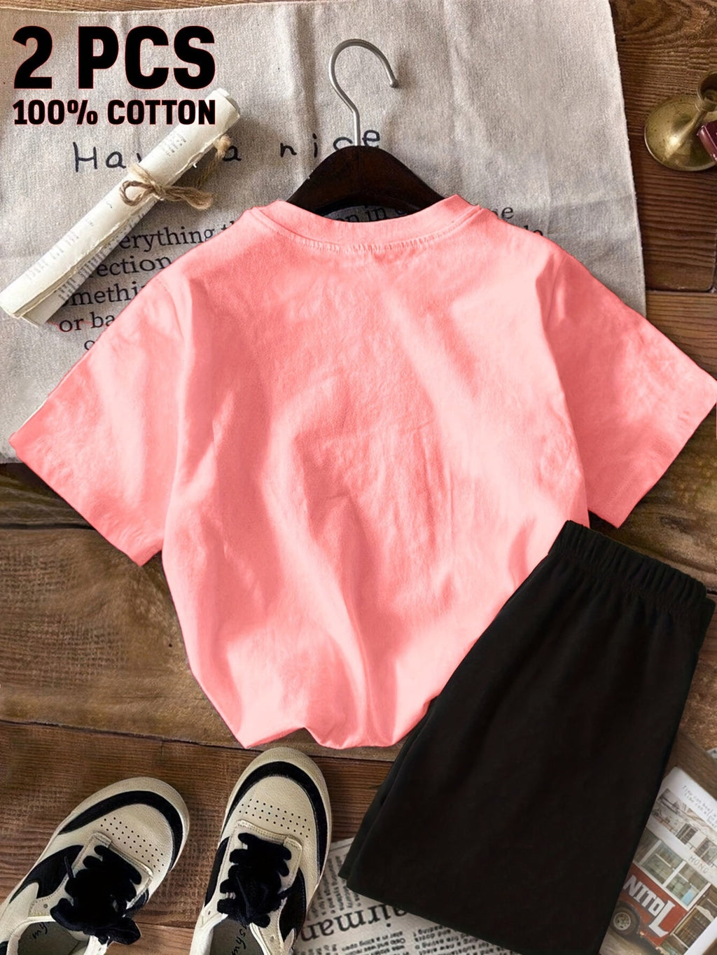 Girls School Bus Graphic T-Shirt and Black Shorts Set with a Round Neck Tee for Summer Casual Outfits