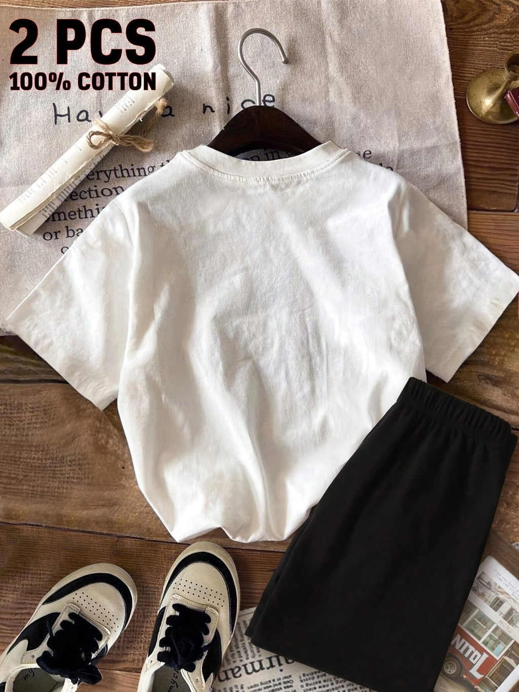 Girls School Bus Graphic T-Shirt and Black Shorts Set with a Round Neck Tee for Summer Casual Outfits