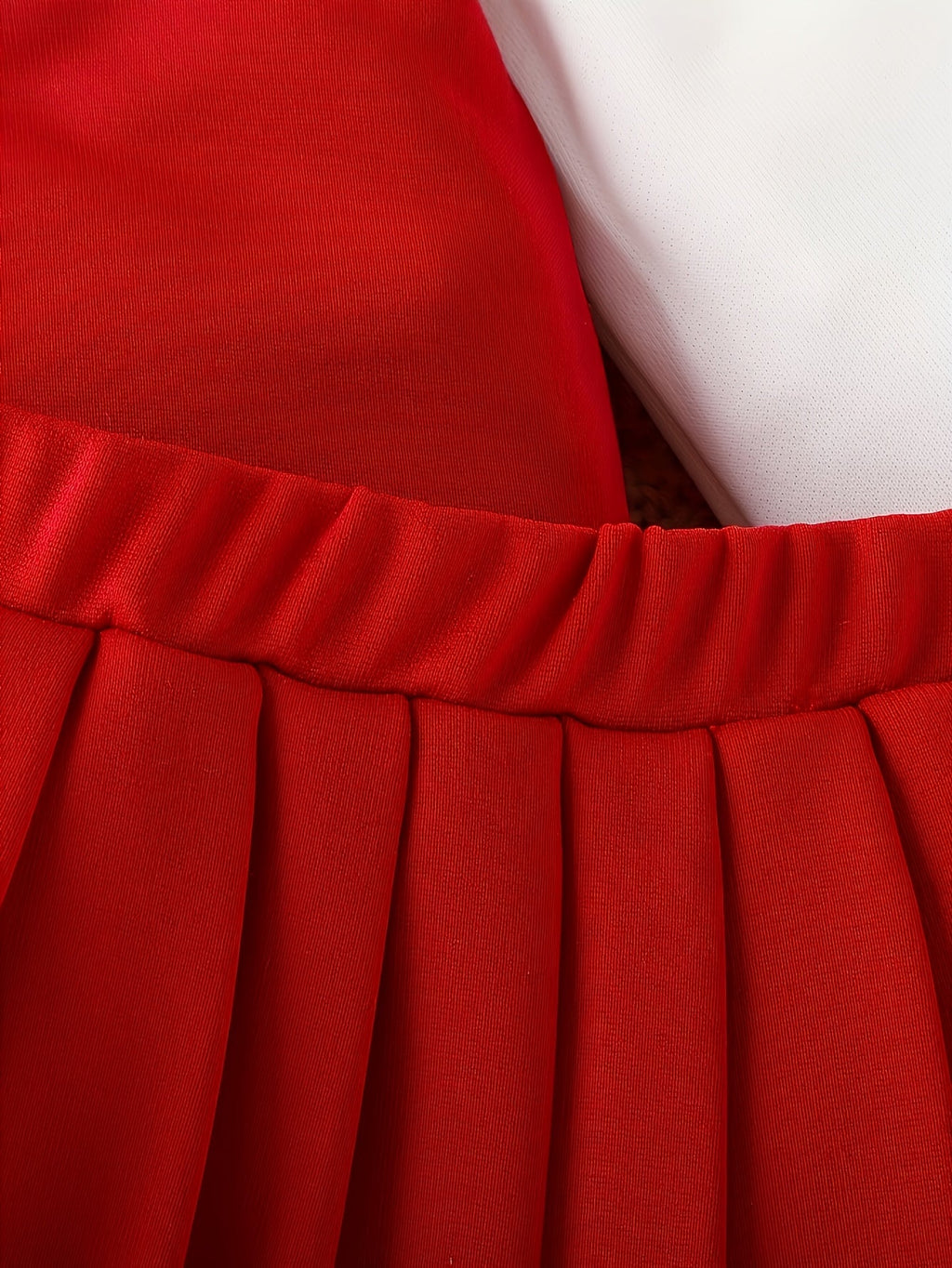 Girls' Varsity Skirt Set in Red and White with a Baby Girl Letter Jacket and an Elastic Waist Pleated Skirt