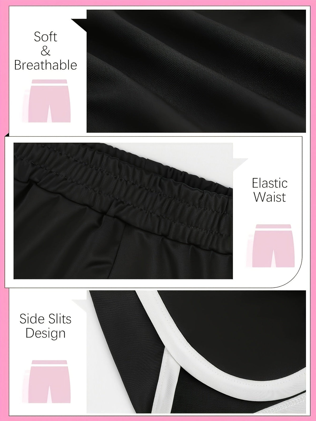 Girls' Athletic Shorts in a Random Six Piece Color Pack with White Contrast Trim and Curved Hems
