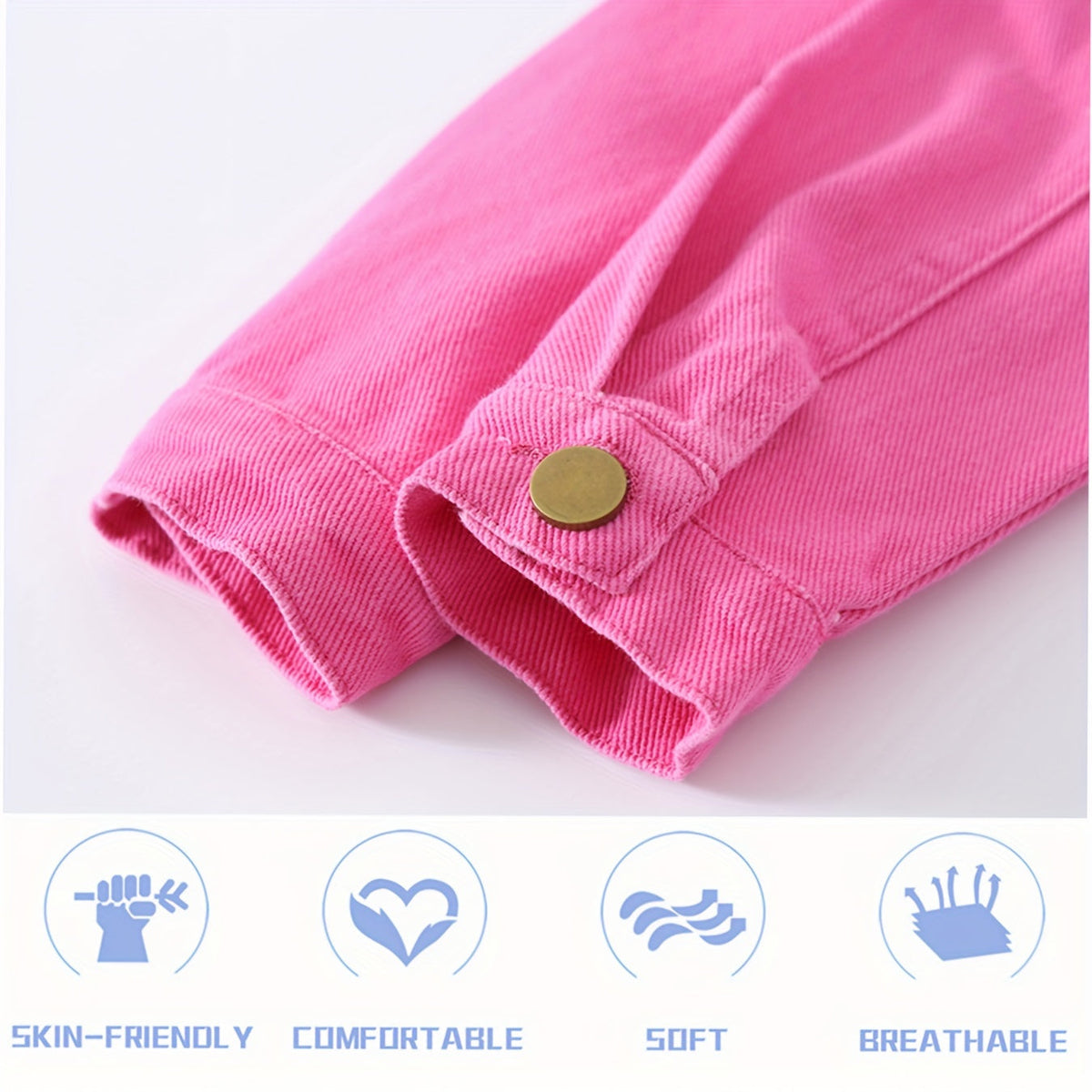Girls' Rose Red Denim Jacket with a Button Front and Chest Pockets for Everyday School Outfit Layers