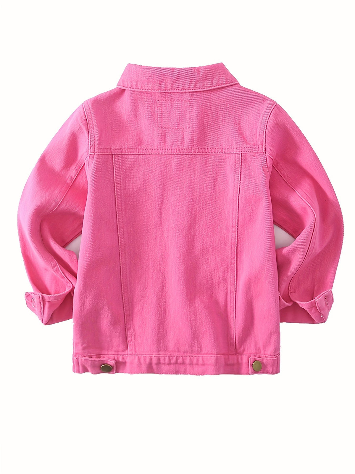 Girls' Rose Red Denim Jacket with a Button Front and Chest Pockets for Everyday School Outfit Layers