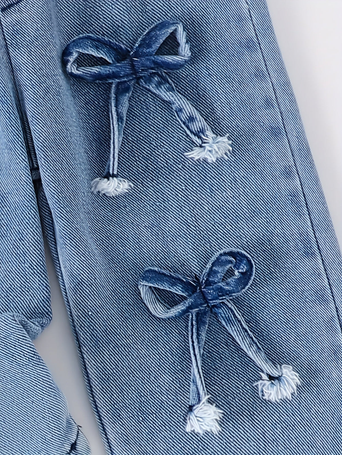 Baby Girls' Bow Outfit Set with a Black Short Sleeve T-Shirt and Blue Denim-Look Pants for Summer
