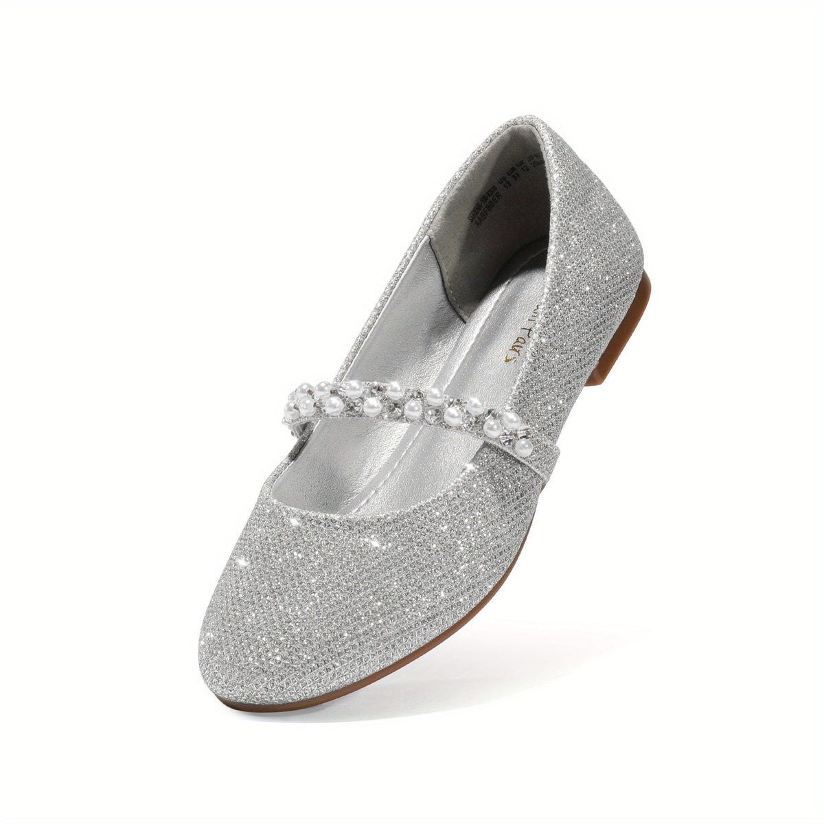 Mary Jane Flats for Girls with Pearl Look Strap Decorations and Sparkling Details for Dressy Outfits