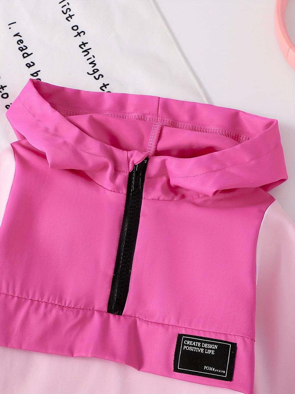 Toddler Girls' Pink Colorblock Half Zip Hoodie and Jogger Pants Set with Matching Letter Patch Details