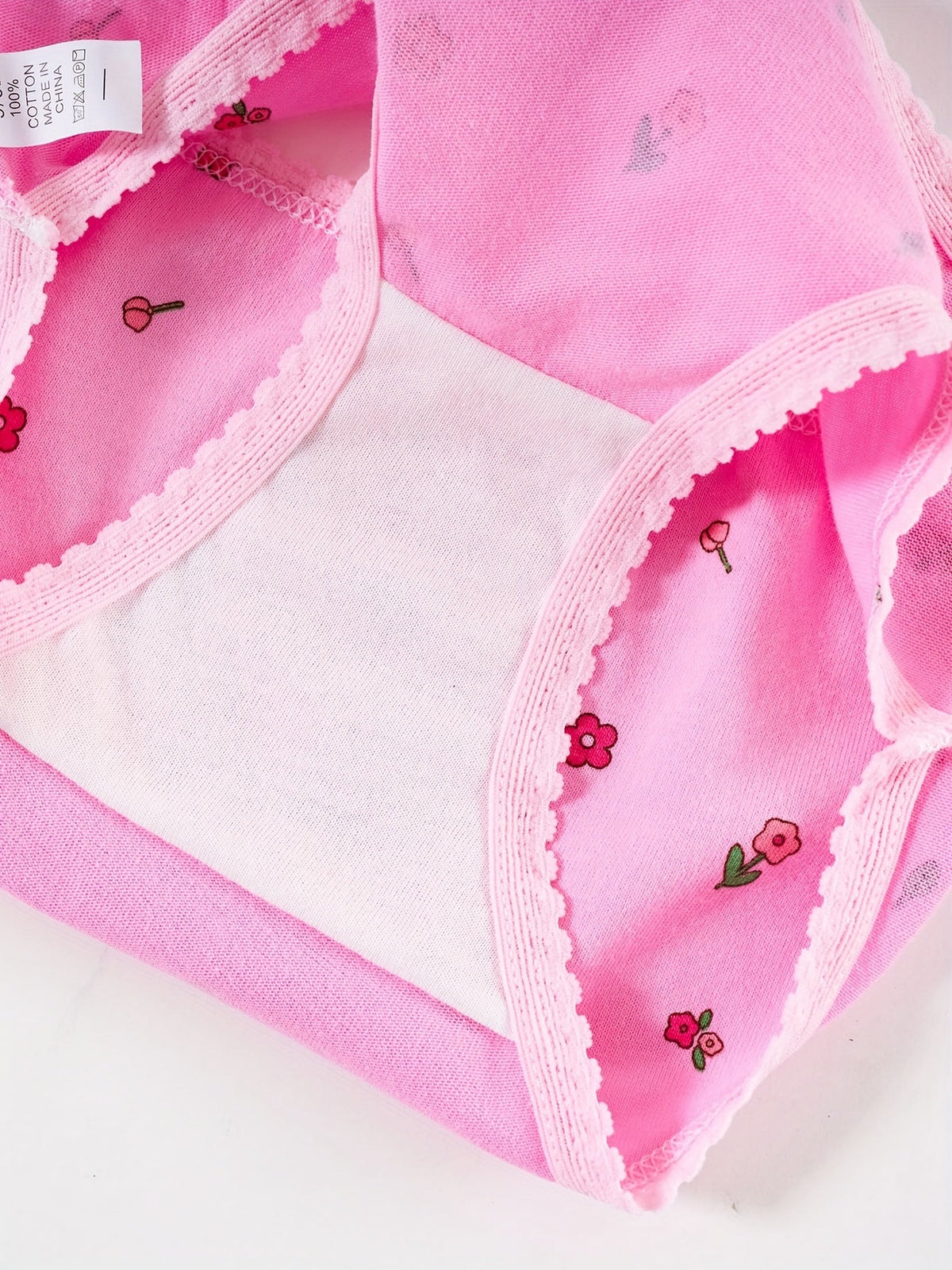Girls' Eight-Pack Briefs in Solid Colors and Floral Prints with Decorative Elastic Trim for Daily Changes
