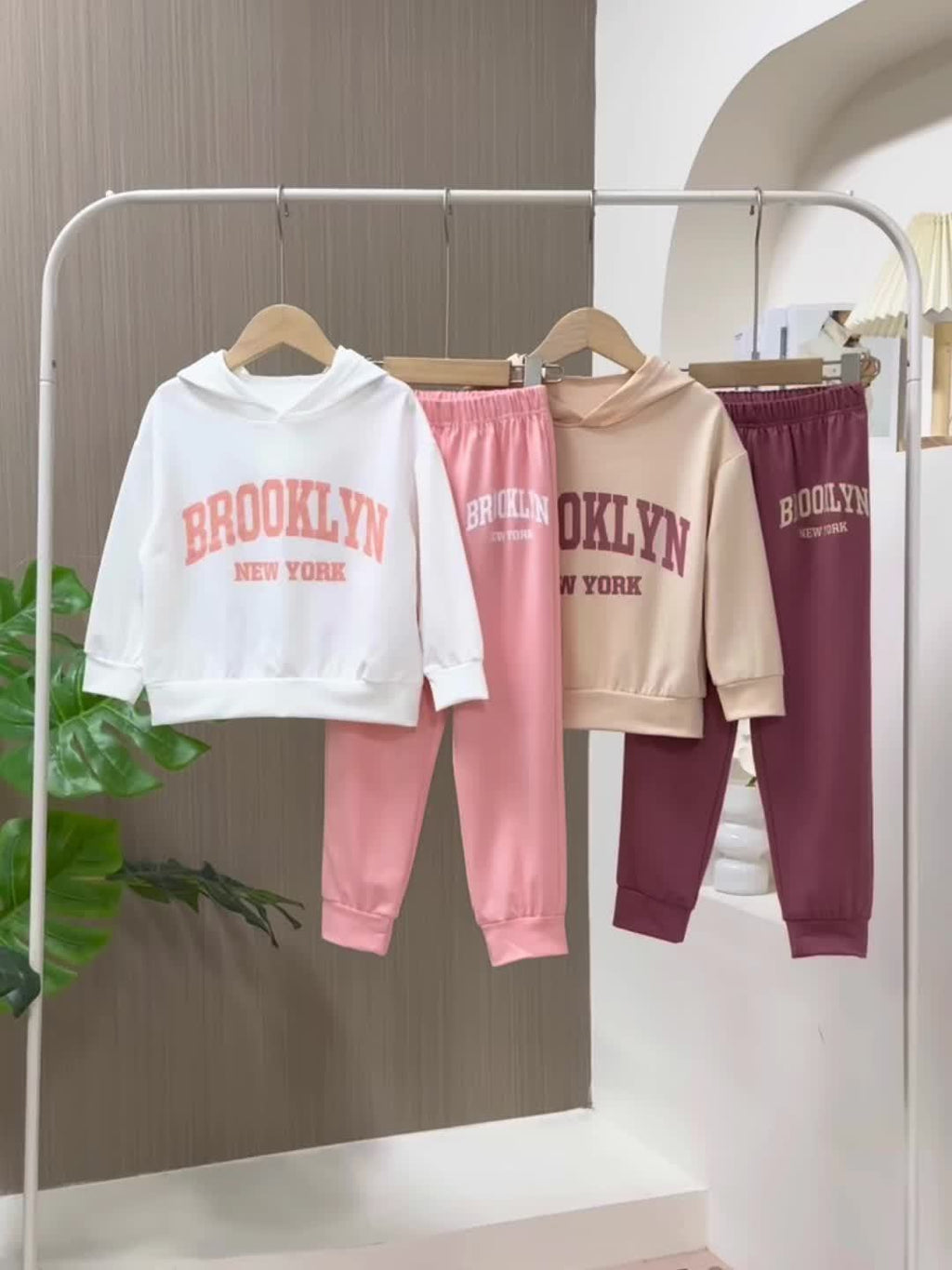 Girls' Brooklyn Tracksuit Set 4 Pieces with Two Hooded Pullovers and Matching Cuffed Jogger Pants