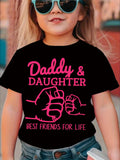 Girls' Daddy and Daughter Cotton T-Shirt in Black with Pink Fist Bump Artwork for Family Outings