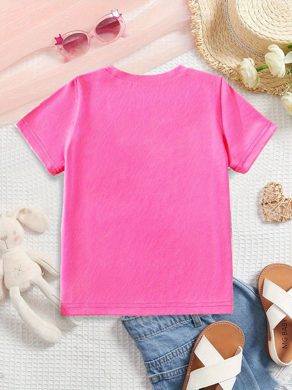 Girls' Papa's Girl Cotton T-Shirt in Rose Red with Heart Lettering and Short Sleeves for Summer Outfits