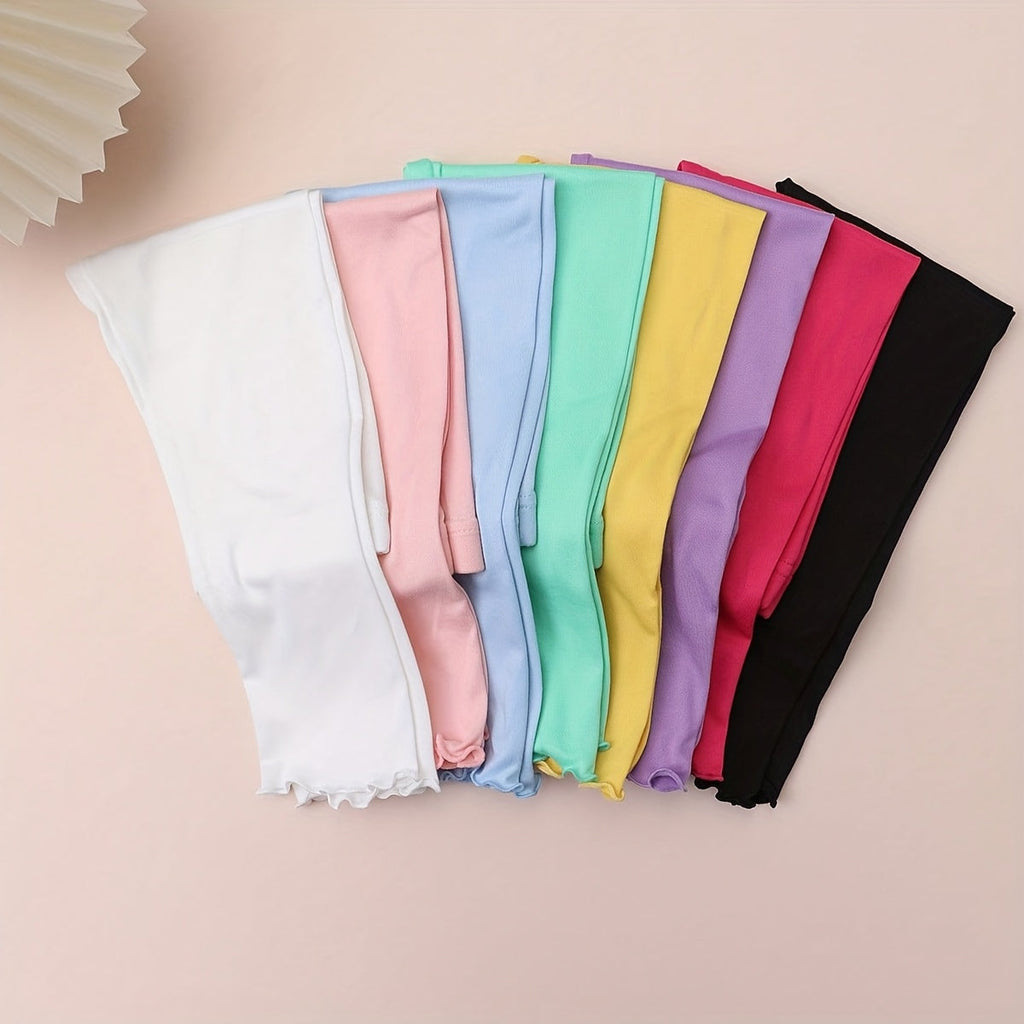Girls' Eight Pack Colorful Leggings with Lettuce Edge Hems and Elastic Waists for Everyday Layering