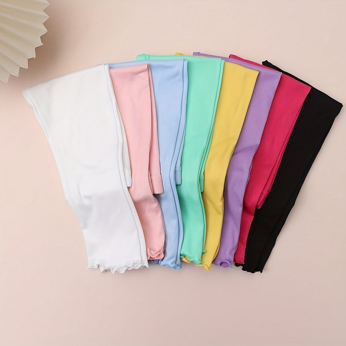 Girls' Eight Pack Colorful Leggings with Lettuce Edge Hems and Elastic Waists for Everyday Layering
