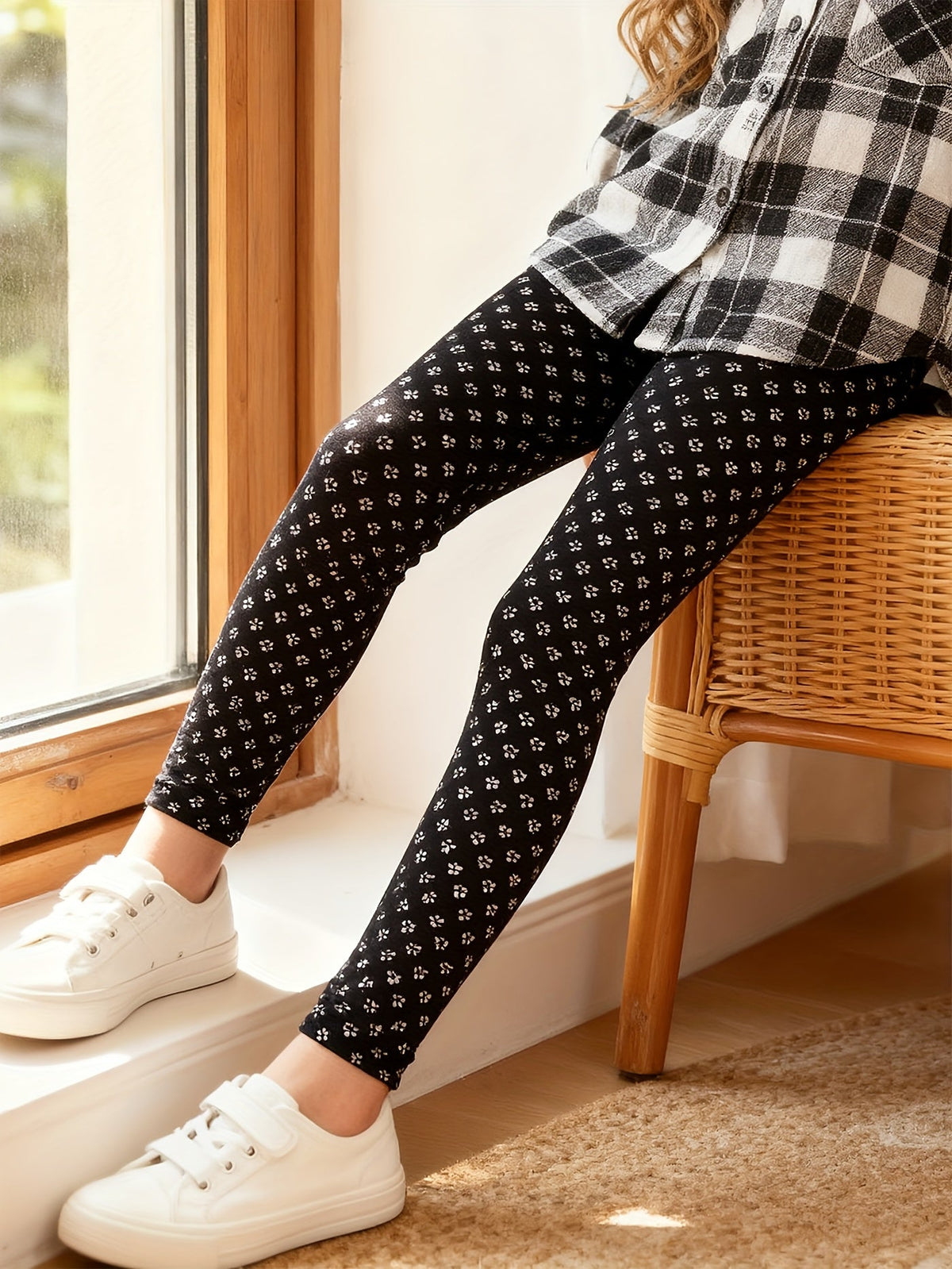 Girls' Stretch Leggings Ten Pack in Black or Random Colors with Pull On Waists for Dance and Daily Layering