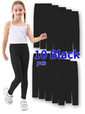 Girls' Stretch Leggings Ten Pack in Black or Random Colors with Pull On Waists for Dance and Daily Layering