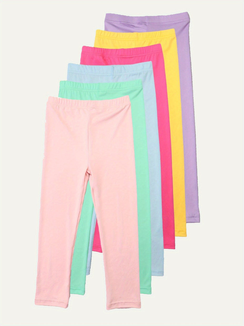 Girls' Six Pack Bright Color Leggings in Stretch Knit with Elastic Waists for Play and Everyday Layering