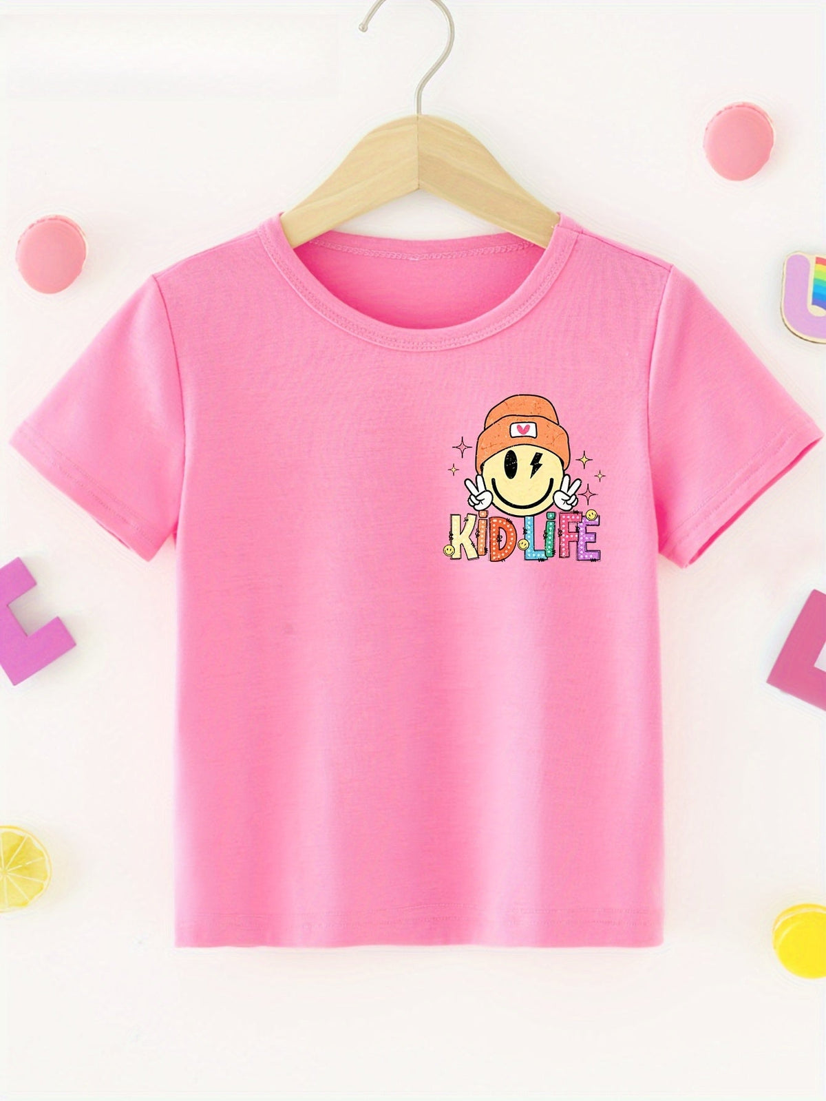 Girls' Graphic T-Shirt in Rose Pink Cotton with a Little Bit Dramatic Print for Casual Summer Outfits