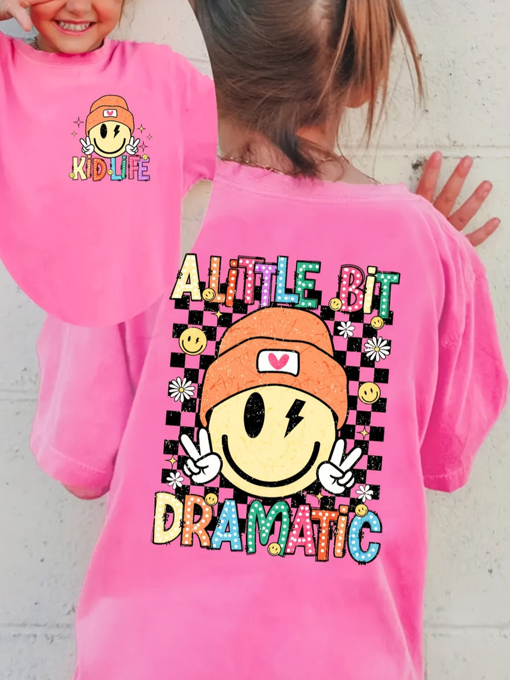Girls' Graphic T-Shirt in Rose Pink Cotton with a Little Bit Dramatic Print for Casual Summer Outfits