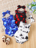 Girls' Outfit Set – Girls' Tie-dye series Polyester Printed Sleeveless Romper