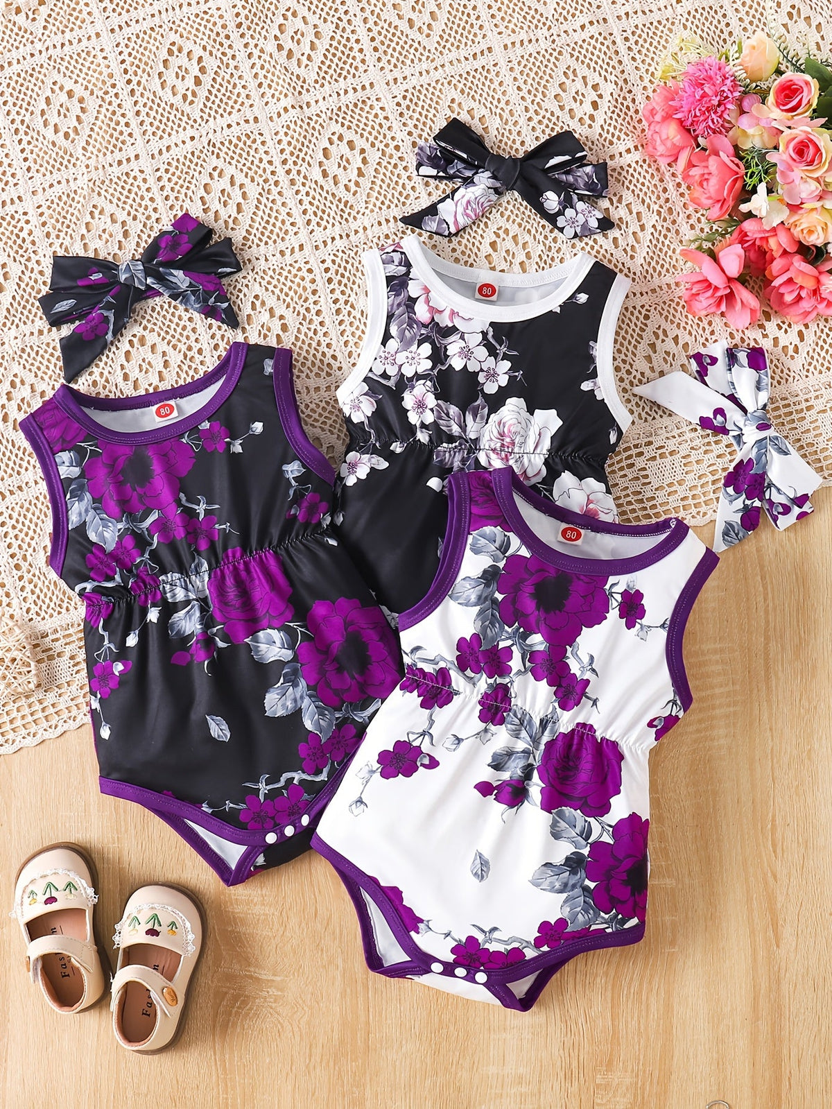Girls' Outfit Set – Girls' Tie-dye series Polyester Printed Sleeveless Romper