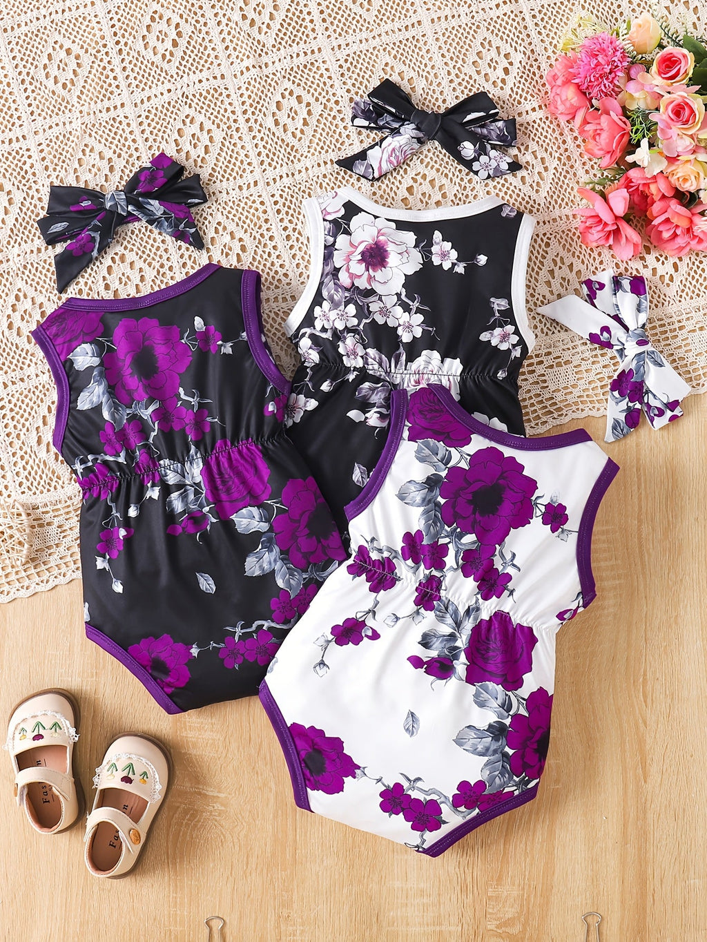 Girls' Outfit Set – Girls' Tie-dye series Polyester Printed Sleeveless Romper