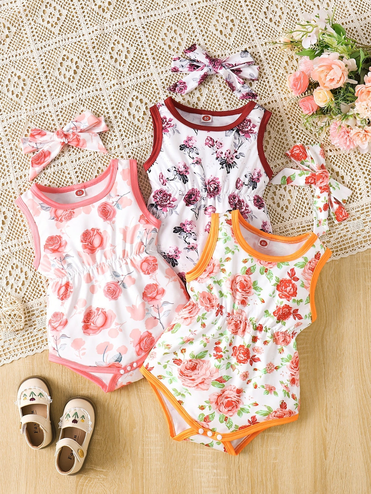 Girls' Outfit Set – Girls' Tie-dye series Polyester Printed Sleeveless Romper