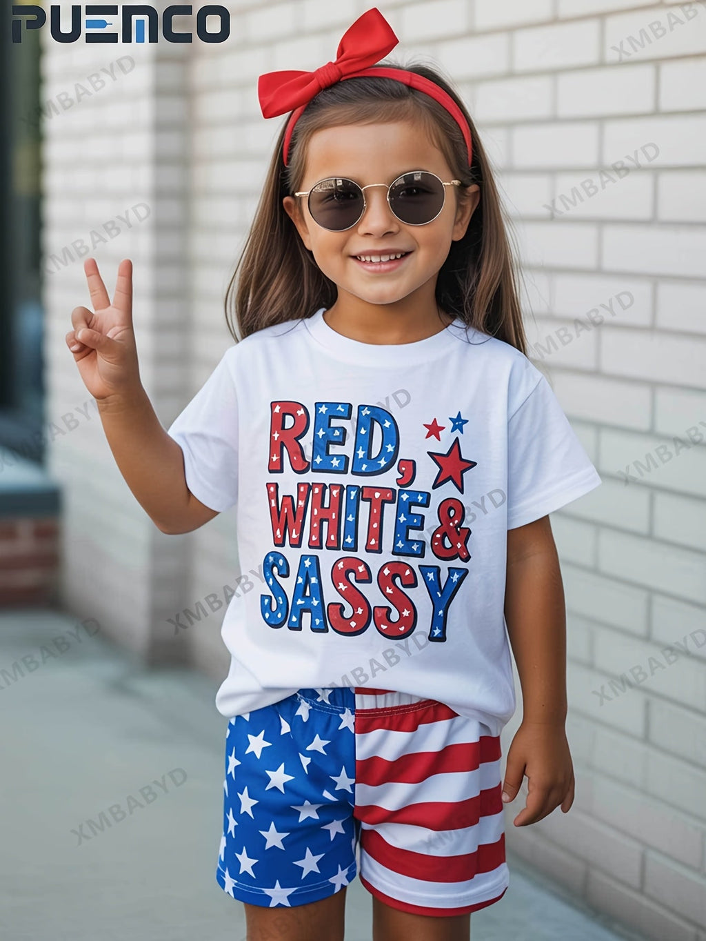 Girls' Patriotic and Soccer Graphic T-Shirt with Short Sleeves for Fourth of July and Casual Outfits