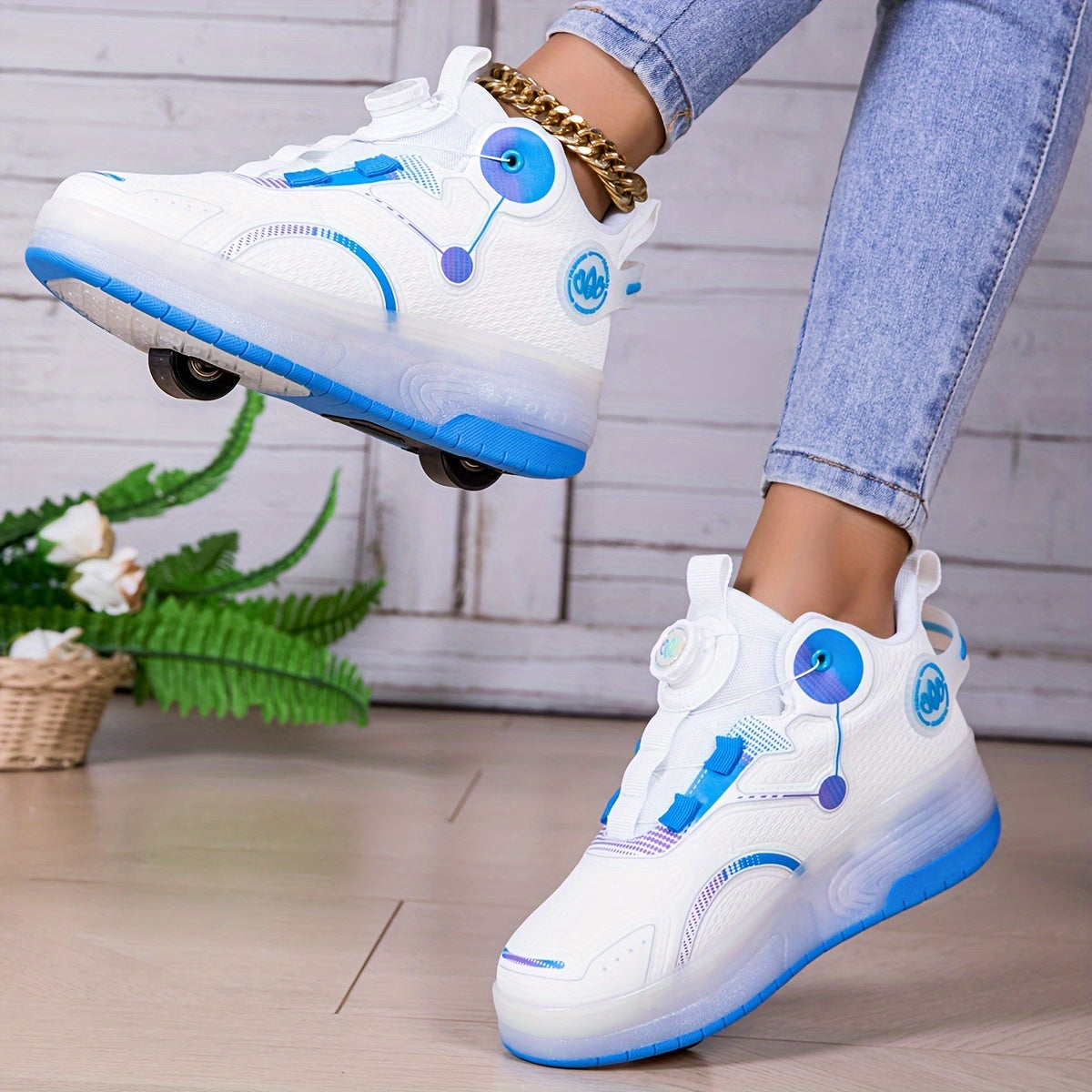 LED Roller Shoes for Girls with Dial Closures and Wheels Built into Thick Soles for Recreational Skating
