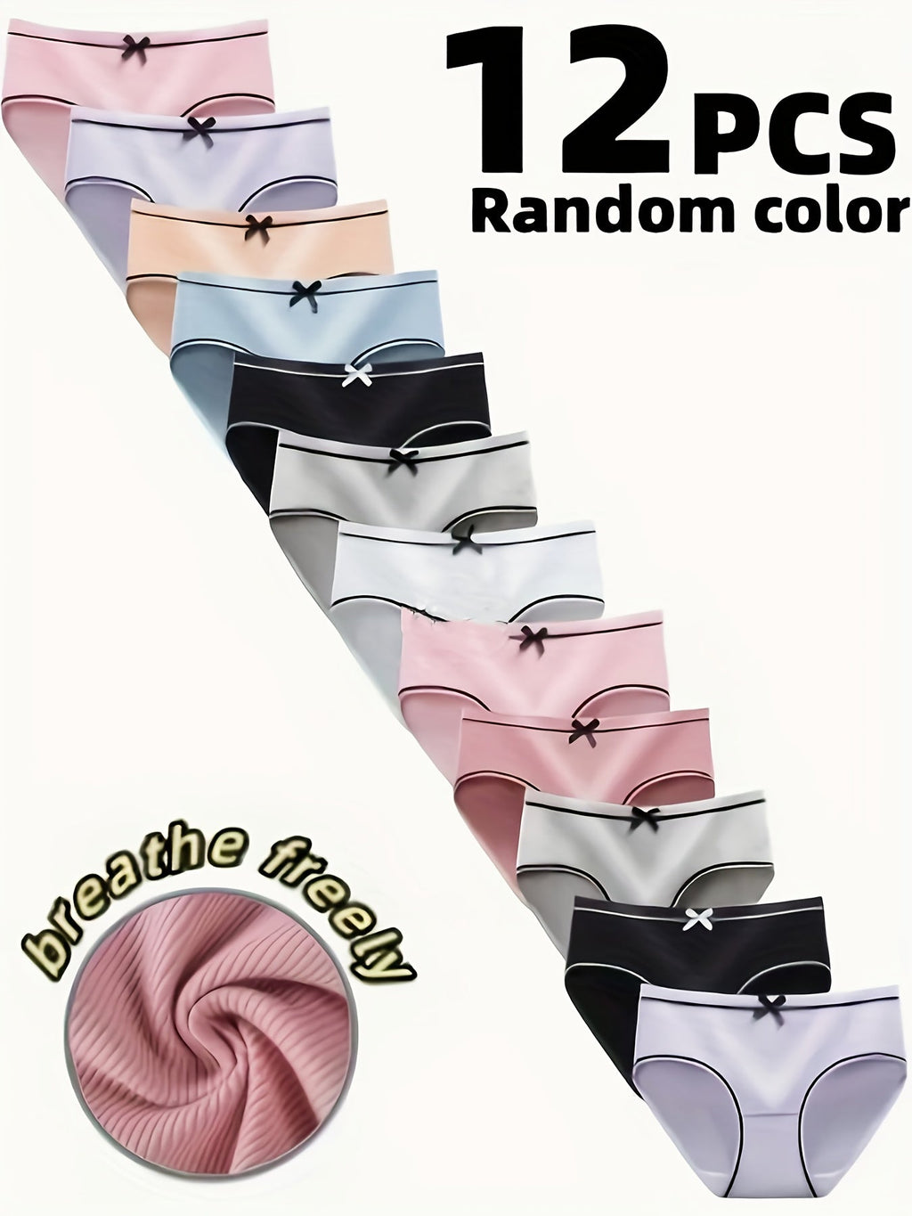 Girls' Twelve Pack Bow Briefs with Ribbed Texture and Contrast Trim in a Random Mixed Color Assortment