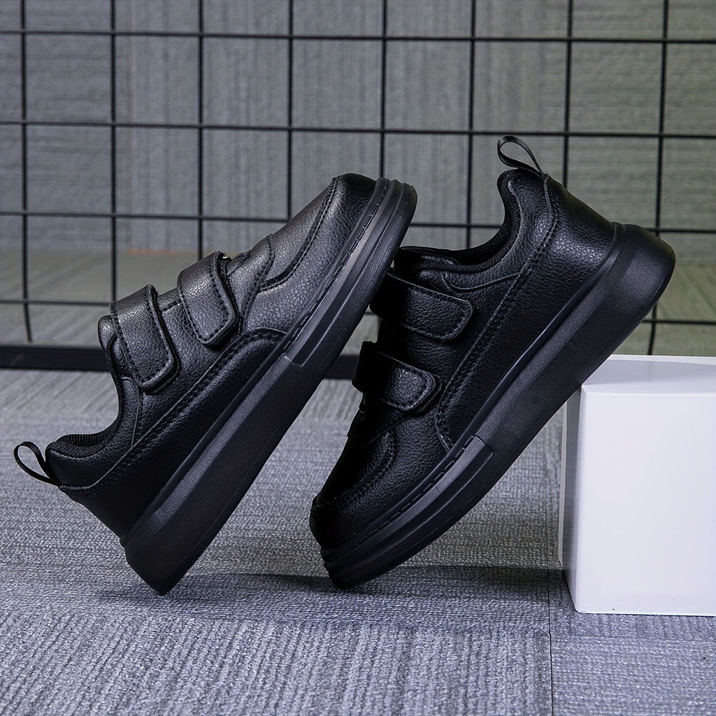 Double Strap Sneakers for Girls with Plain Paneled Uppers and Rear Pull Loops in White or Black