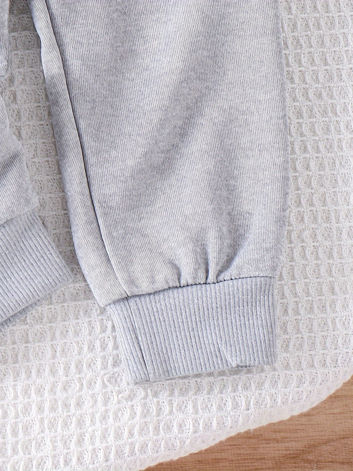 Baby Girls' Gray Sweatshirt and Pants Set with Black Bow Sleeves and Ribbed Cuffs for Everyday Wear