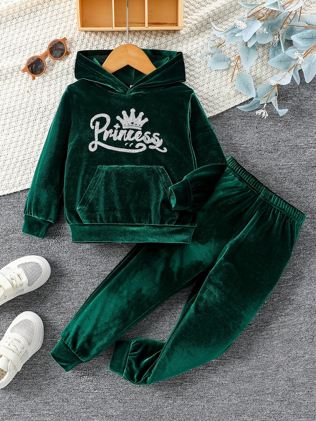Girls' Princess Hoodie and Pants Sets 2-Pack in Random Colors with Long Sleeves and Cuffed Legs
