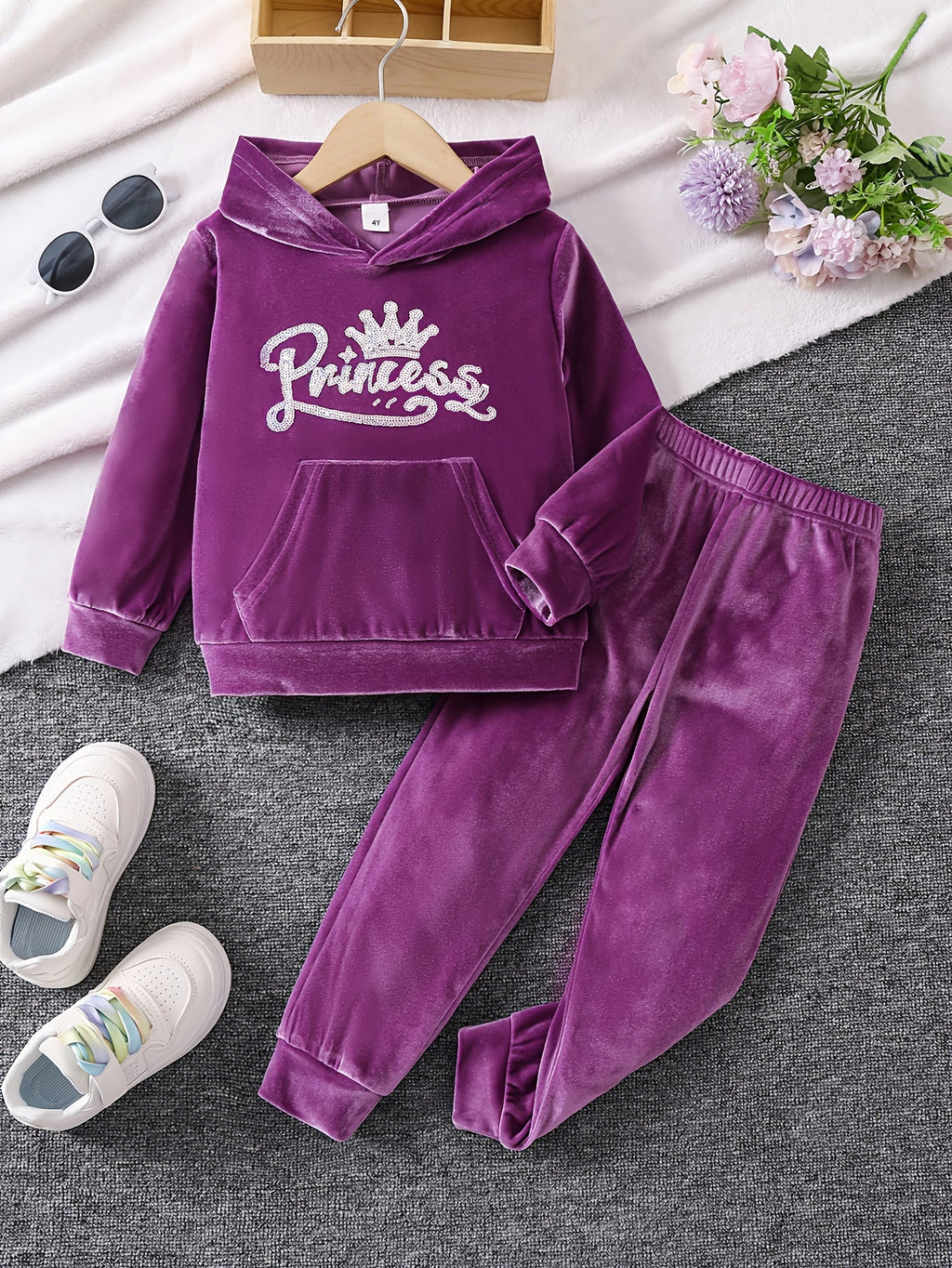 Girls' Princess Hoodie and Pants Sets 2-Pack in Random Colors with Long Sleeves and Cuffed Legs