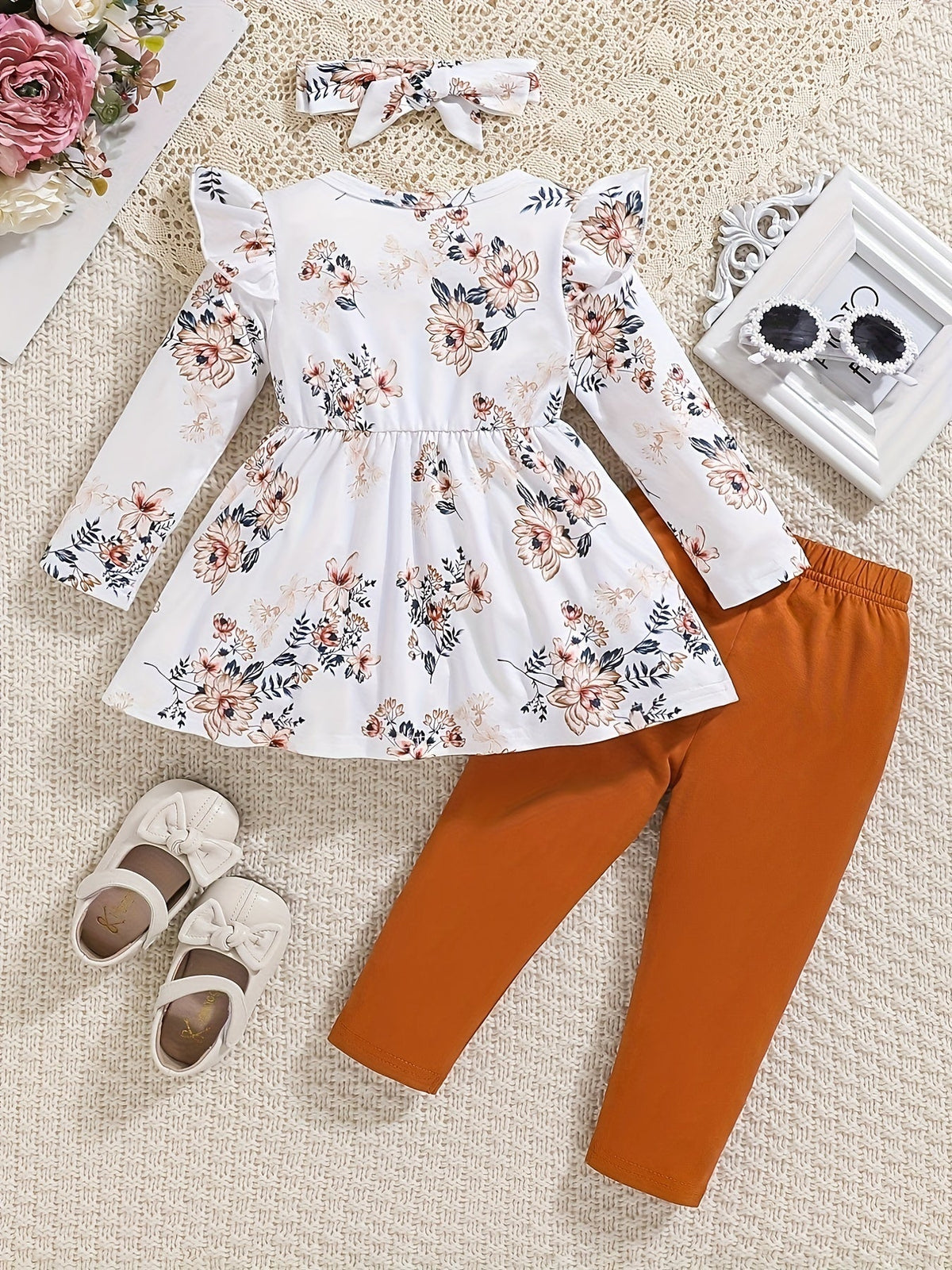 Girls' Solid Color Outfit Set - Long Sleeve Winter