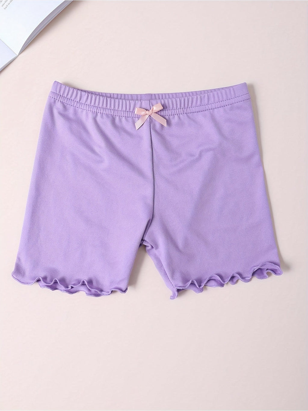 Girls' Layering Shorts Four-Pack with Small Waist Bows and Lettuce Hems for Everyday Dresses and Skirts
