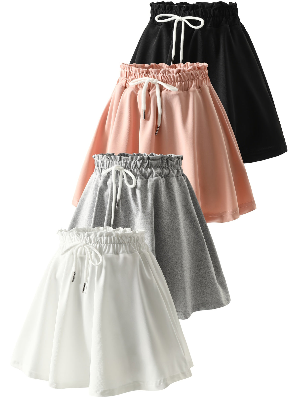 Girls Skorts Four-Pack with Inner Shorts and Drawstring Elastic Waists for Summer Everyday Outfits