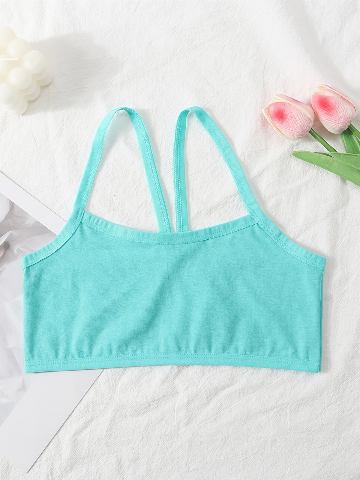 Girls' Training Bras 12-Pack in Assorted Solid Colors with Slim Shoulder Straps for Everyday Layering