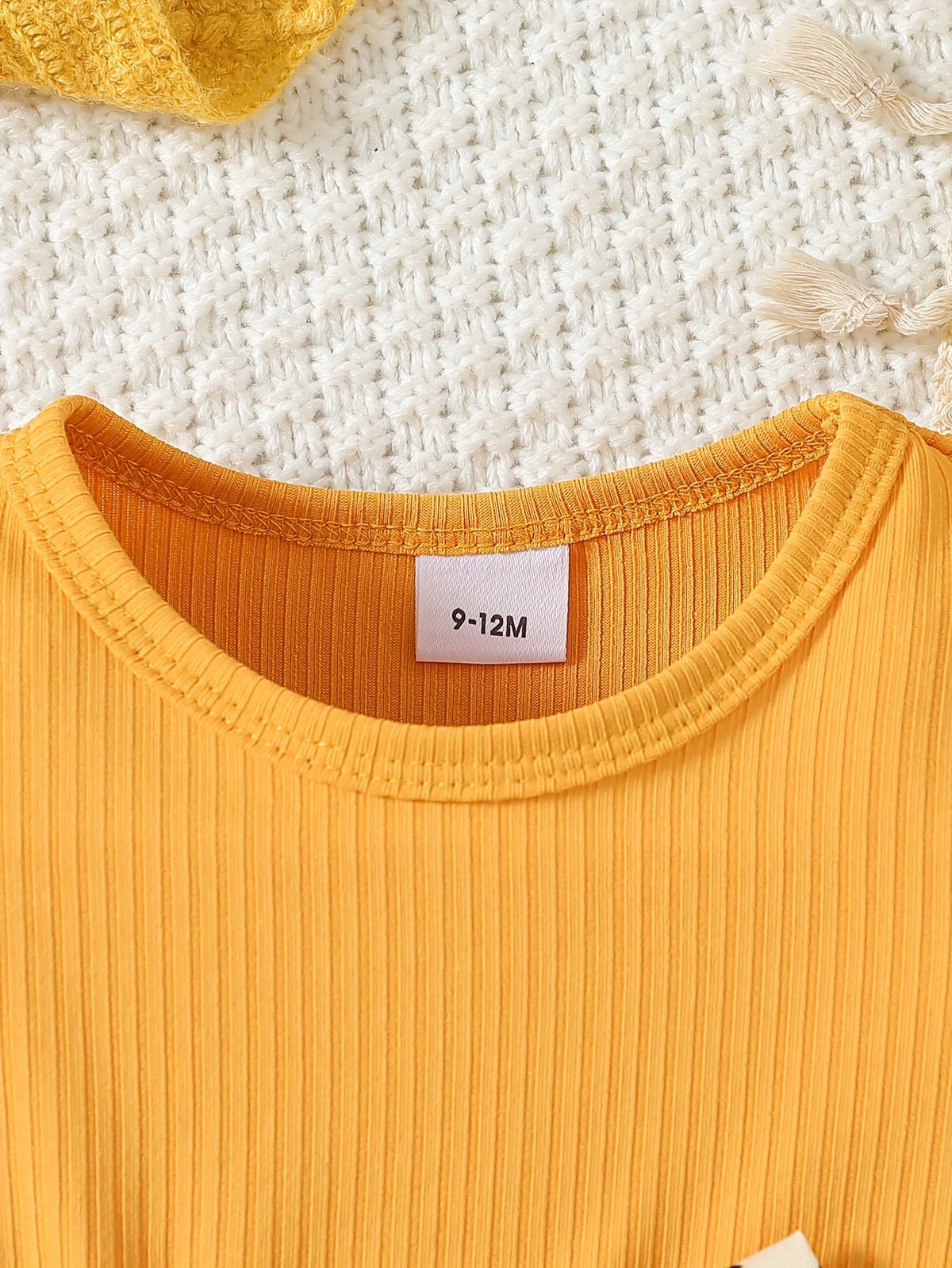 Girls' Bee Print Dress in Yellow with Ruffle Shoulders and Long Sleeves for Spring and Fall Outfits