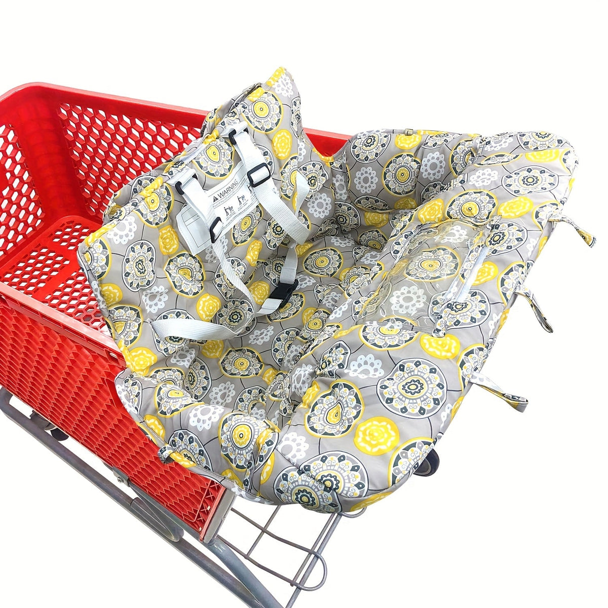 Thick Padded Baby Shopping Cart and High Chair Cover with Contoured Side Cushions and Patterned Fabric