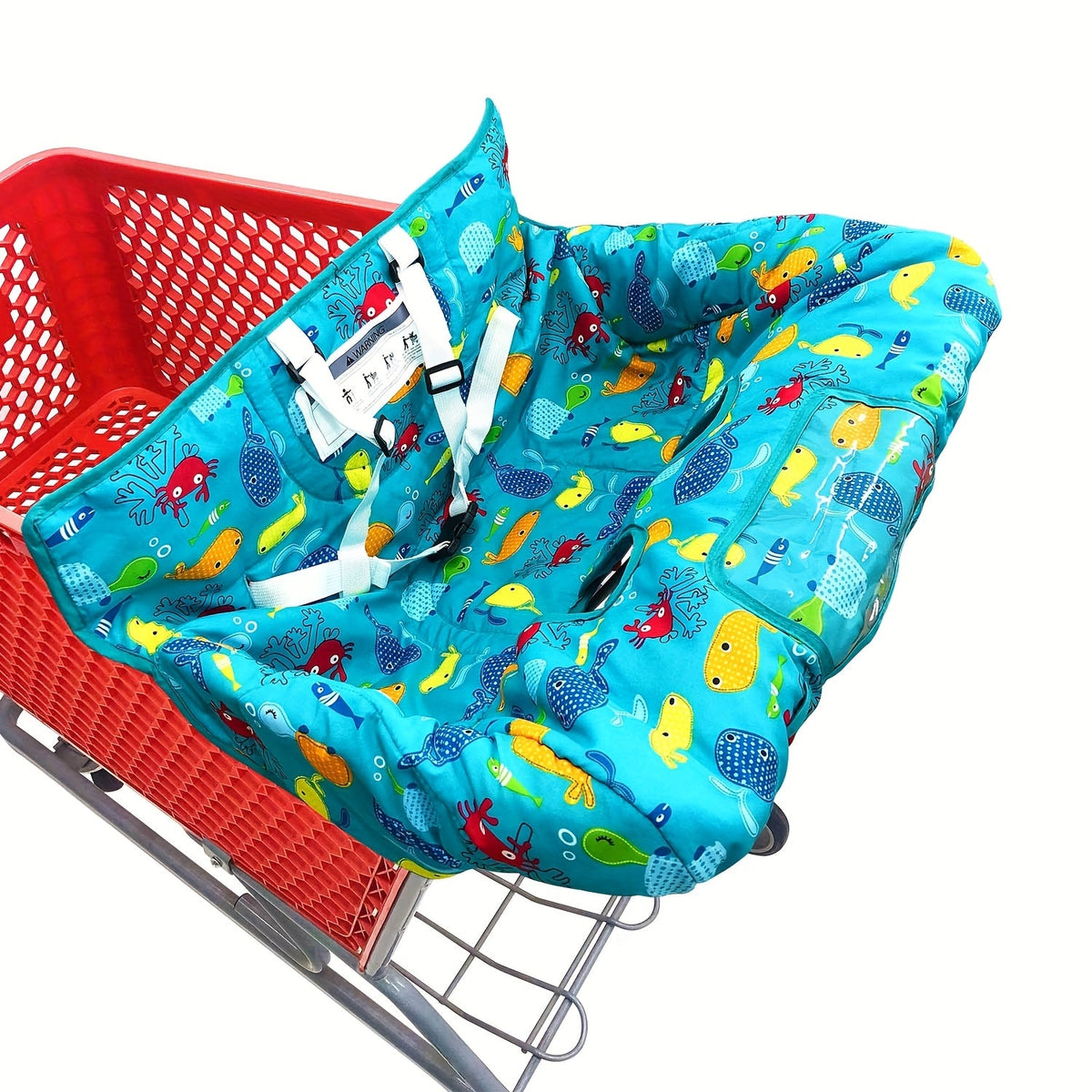 Thick Padded Baby Shopping Cart and High Chair Cover with Contoured Side Cushions and Patterned Fabric