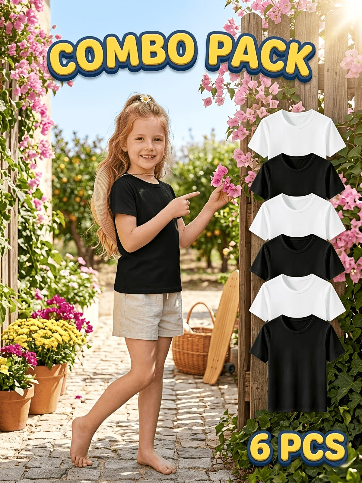 Kids' T-Shirts Eight Pack in Mixed Colors with Crew Necks and Short Sleeves for Summer Play and Everyday Wear
