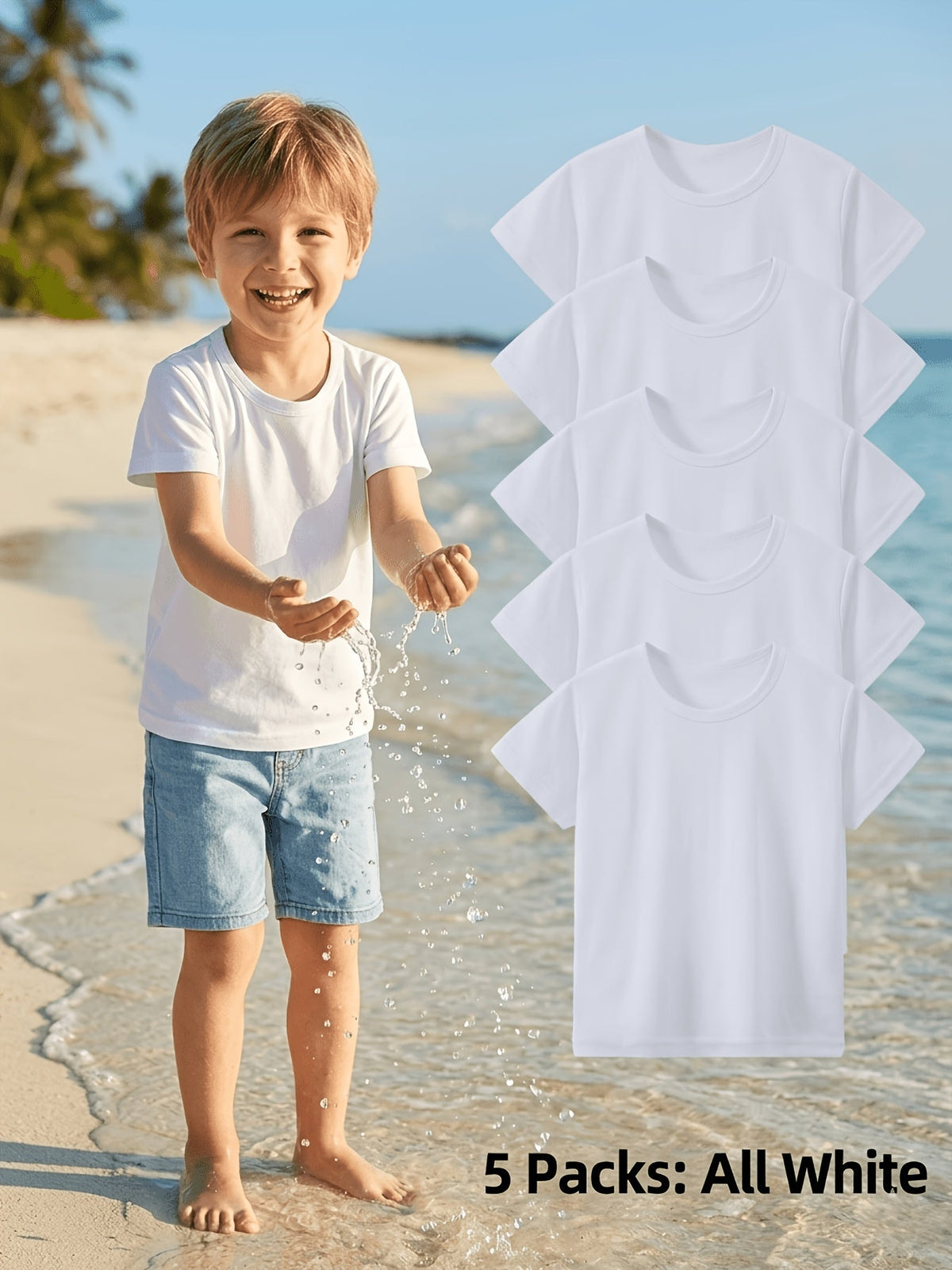 Kids' T-Shirts Eight Pack in Mixed Colors with Crew Necks and Short Sleeves for Summer Play and Everyday Wear