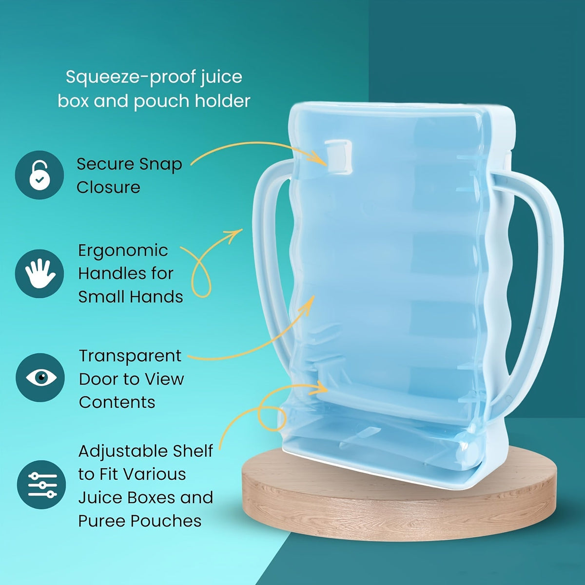 Food Pouch Holder Two-Pack with Easy-Grip Handles and an Adjustable Support for Kids Juice Boxes and Snacks
