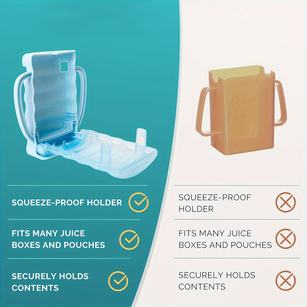 Food Pouch Holder Two-Pack with Easy-Grip Handles and an Adjustable Support for Kids Juice Boxes and Snacks