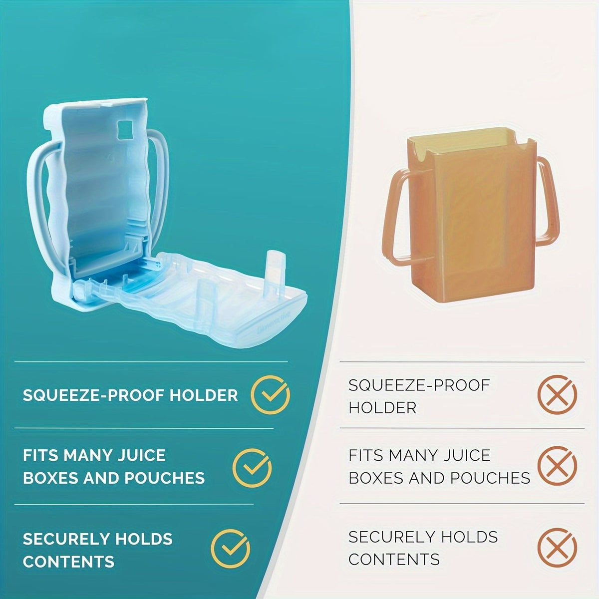 Food Pouch Holder Two-Pack with Easy-Grip Handles and an Adjustable Support for Kids Juice Boxes and Snacks