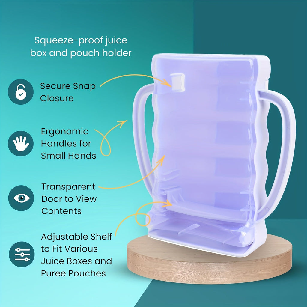 Food Pouch Holder Two-Pack with Easy-Grip Handles and an Adjustable Support for Kids Juice Boxes and Snacks