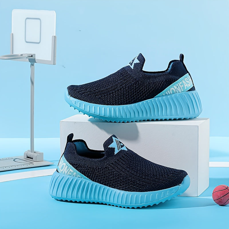 Kids' Slip-On Sneakers with Ribbed Sole Edges and Mesh-Texture Uppers for School Days and Playground Outfits
