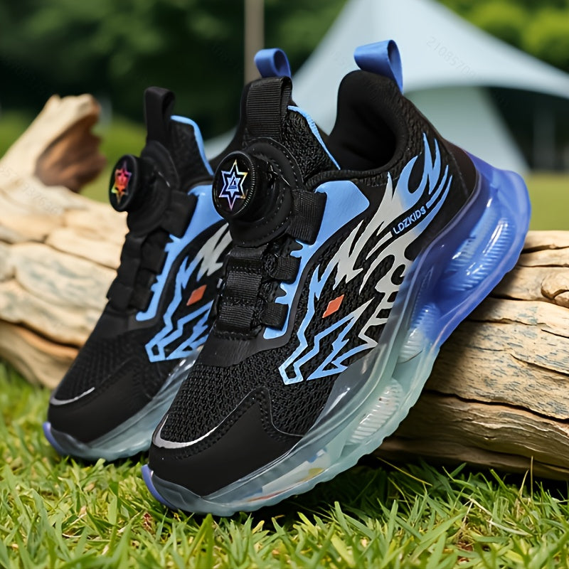 Kids' Dragon Graphic Sneakers with Rotary Dial Closures and Blue Gradient Soles for Everyday Outfits