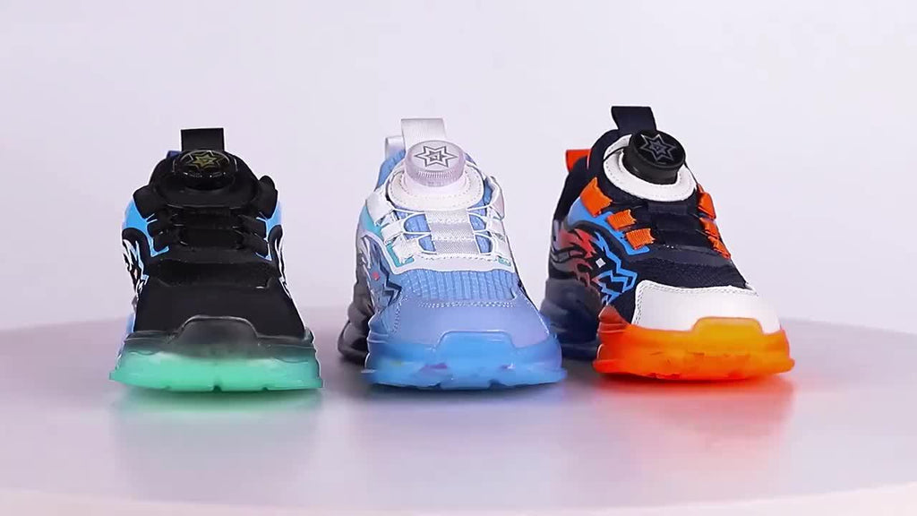 Kids' Dragon Graphic Sneakers with Rotary Dial Closures and Blue Gradient Soles for Everyday Outfits