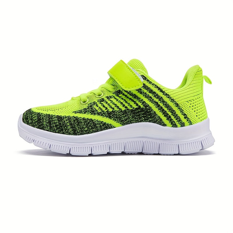 Kids' Mesh Sneakers with Instep Straps and Striped Knit Panels in Green, Blue or Red for Everyday Play